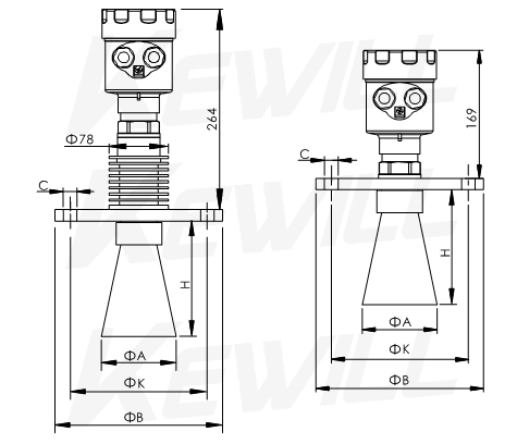 RR31智能雷達物位計喇叭式尺寸圖